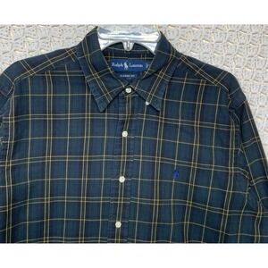Ralph Lauren Cassic Fit Shirt Mens Sz L Green Black Blue Pony  Plaid Button Down